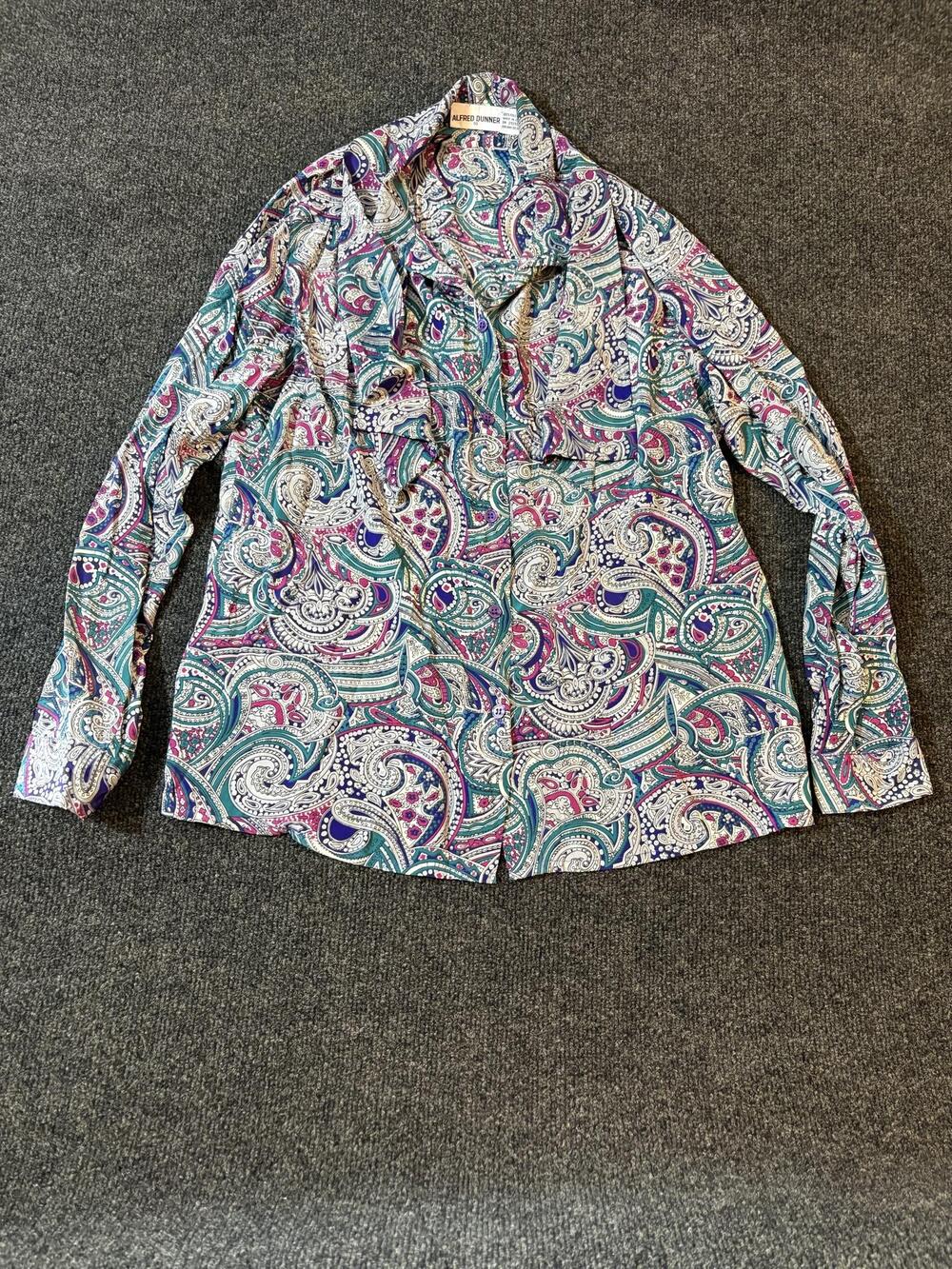 Alfred Dunner Shirt Womens 10 Multicolor Paisley Ruffle Long Sleeve Button Up